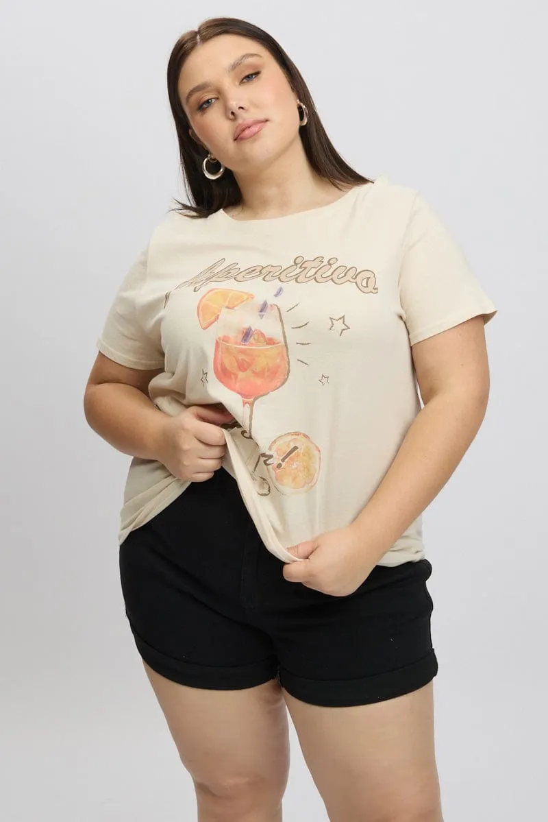 Chilly Weather Style Yellow Graphic T Shirt Short Sleeve Crew Neck