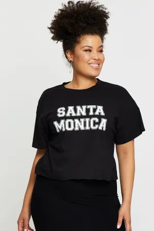 Black Crop T-shirt Santa Monica Short Sleeve Semi Chilly Style