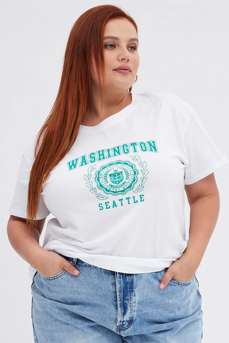 White College T-shirt Washington Regular Length Cotton Comfortable fit