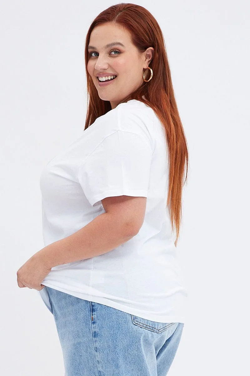 High-Quality Cotton White College T-shirt Washington Regular Length Cotton