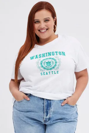 White College T-shirt Washington Regular Length Cotton Weekend Smart Look Bold Statement