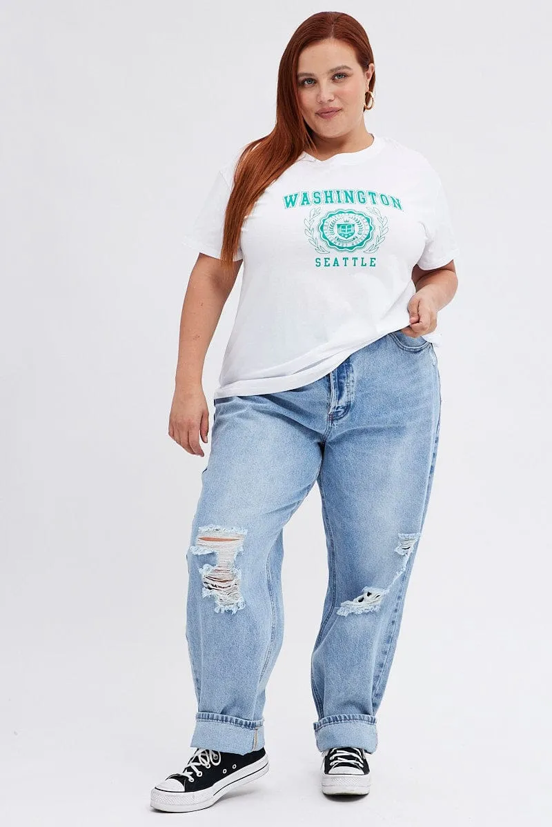 White College T-shirt Washington Regular Length Cotton Sleek Design Active Comfort