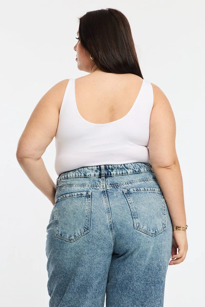 White Bodysuit Scoop Neck Seamless StaticFreeLining RollUp Sleeves