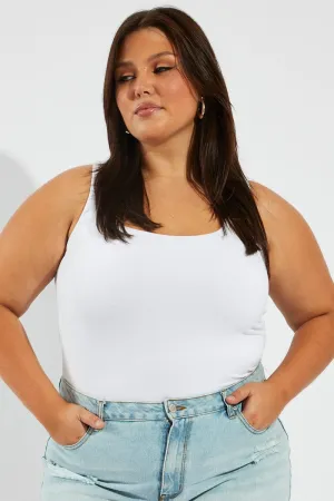 White Bodysuit Sleeveless Scoop Neck Supersoft Gentle Power Easy Tunic