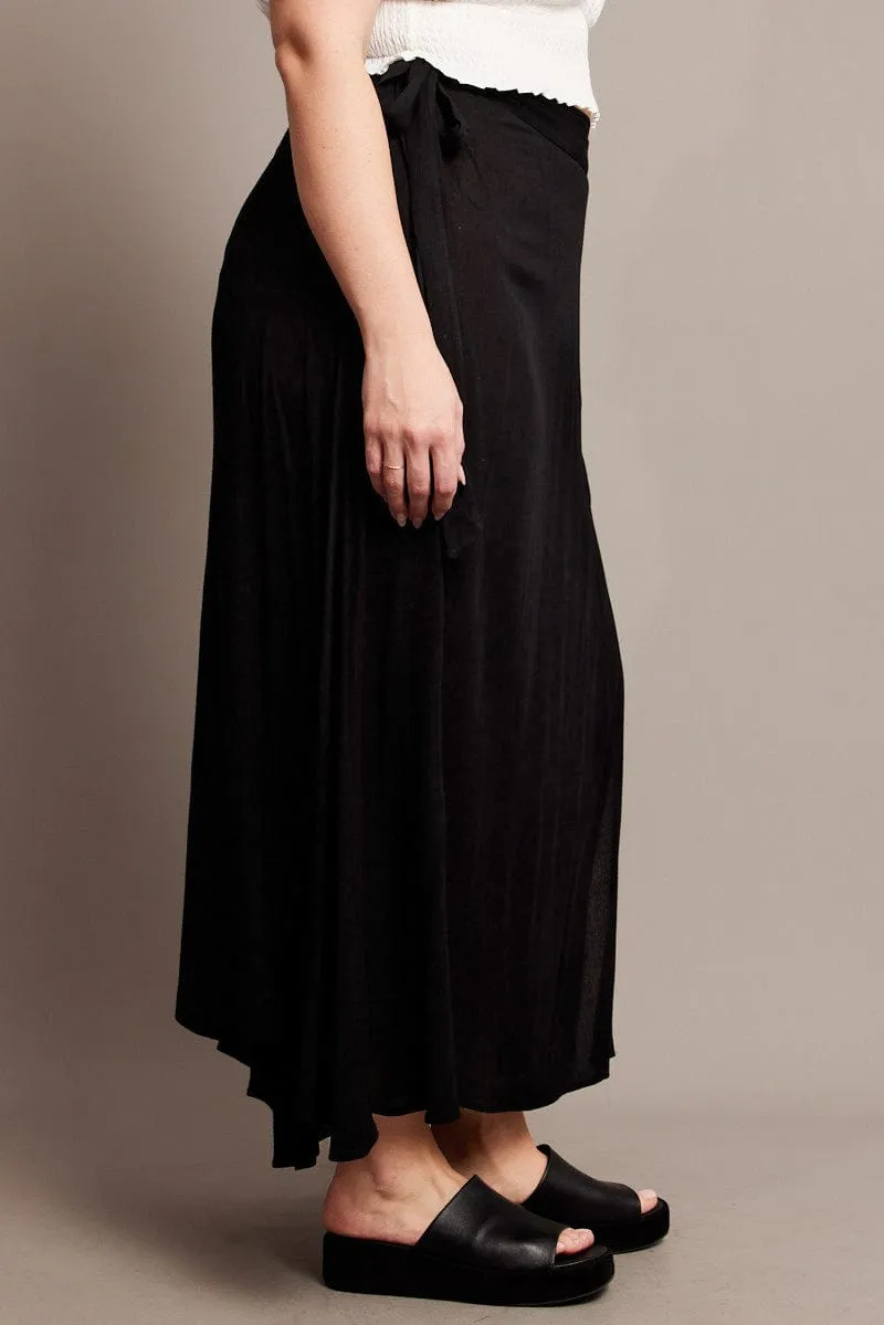 Black Crinkle Wrap Maxi Skirt Designer Inspired