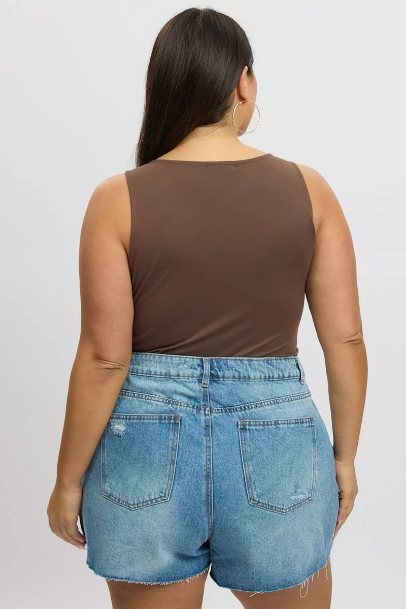 Brown Bodysuit V Neck Supersoft Model Edge