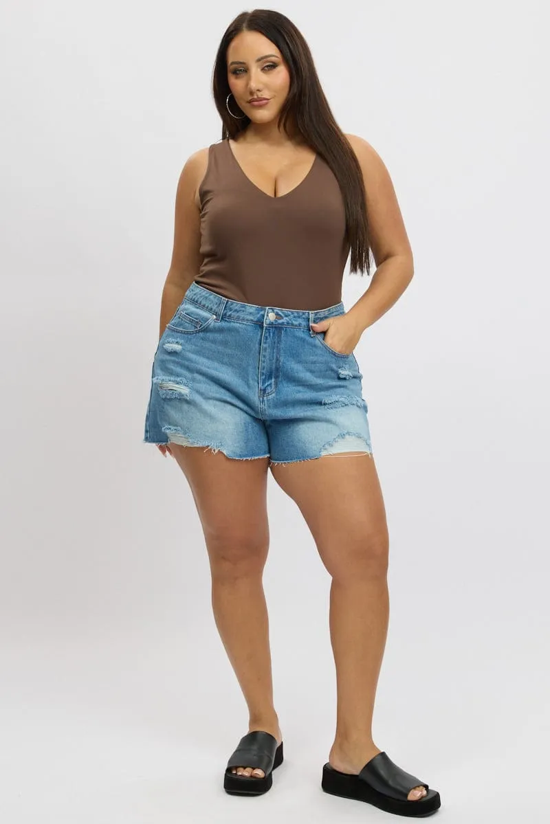 Sustainable production Brown Bodysuit V Neck Supersoft