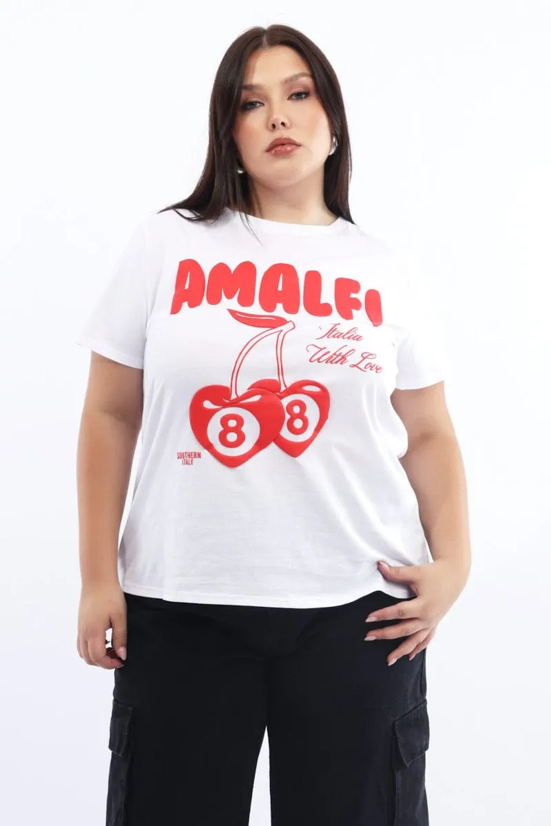 Reinforced Hems White Graphic T-shirt Short Sleeve Crew Neck