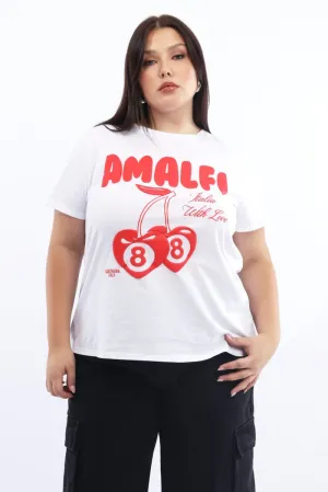 Reinforced Hems White Graphic T-shirt Short Sleeve Crew Neck