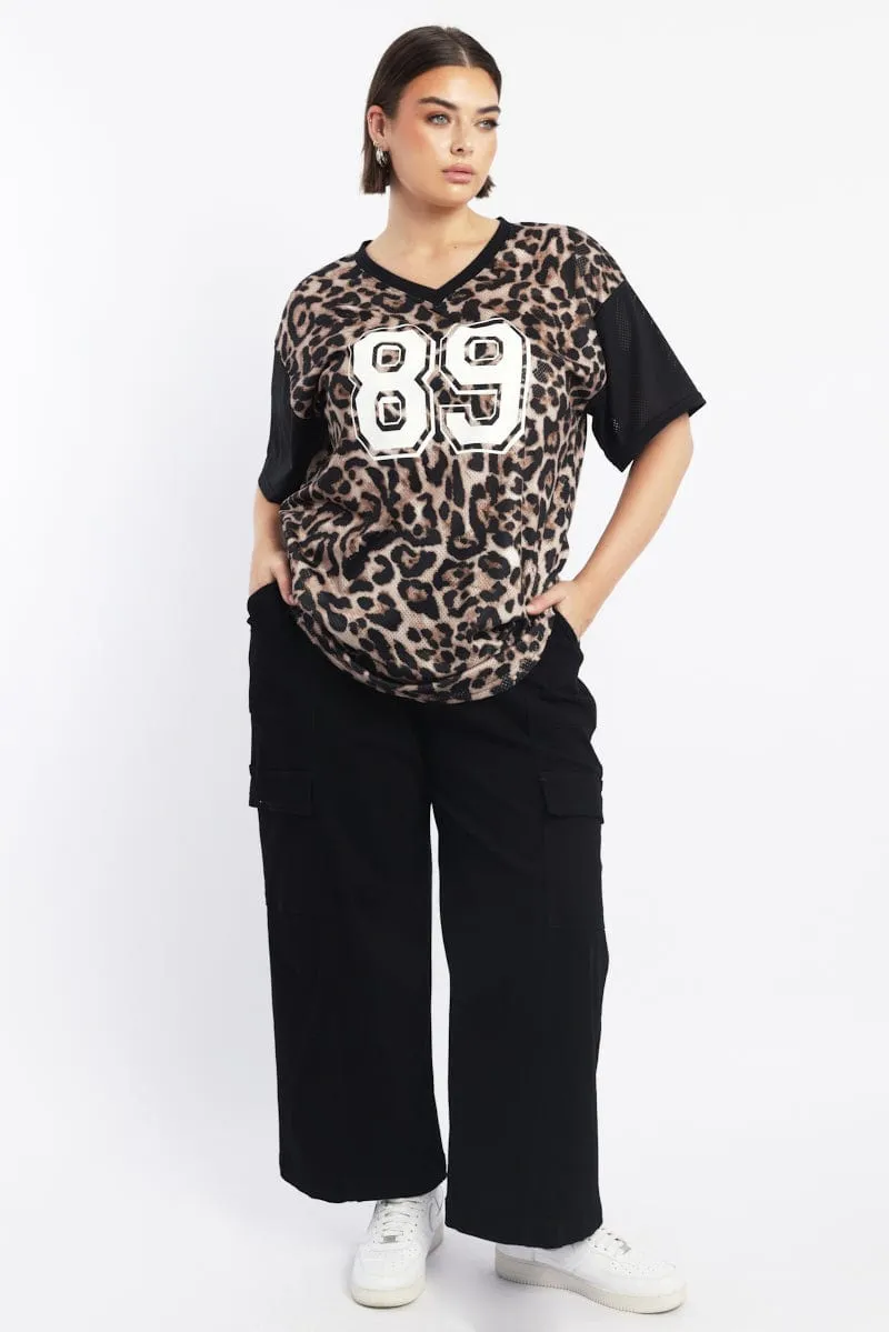 Pre Shrunk Cotton Modern Simplicity Black Animal Print Graphic Print Leopard Sport Top