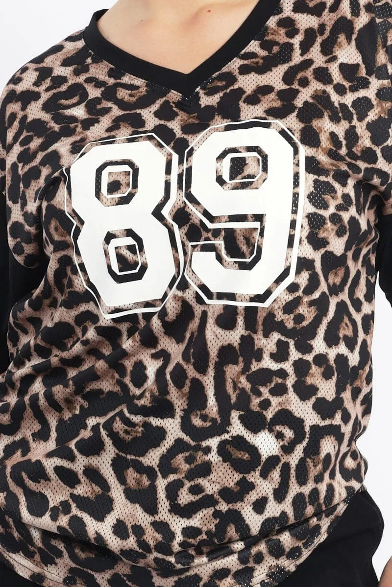 Cozy Wardrobe Vintage Wash Effect Black Animal Print Graphic Print Leopard Sport Top