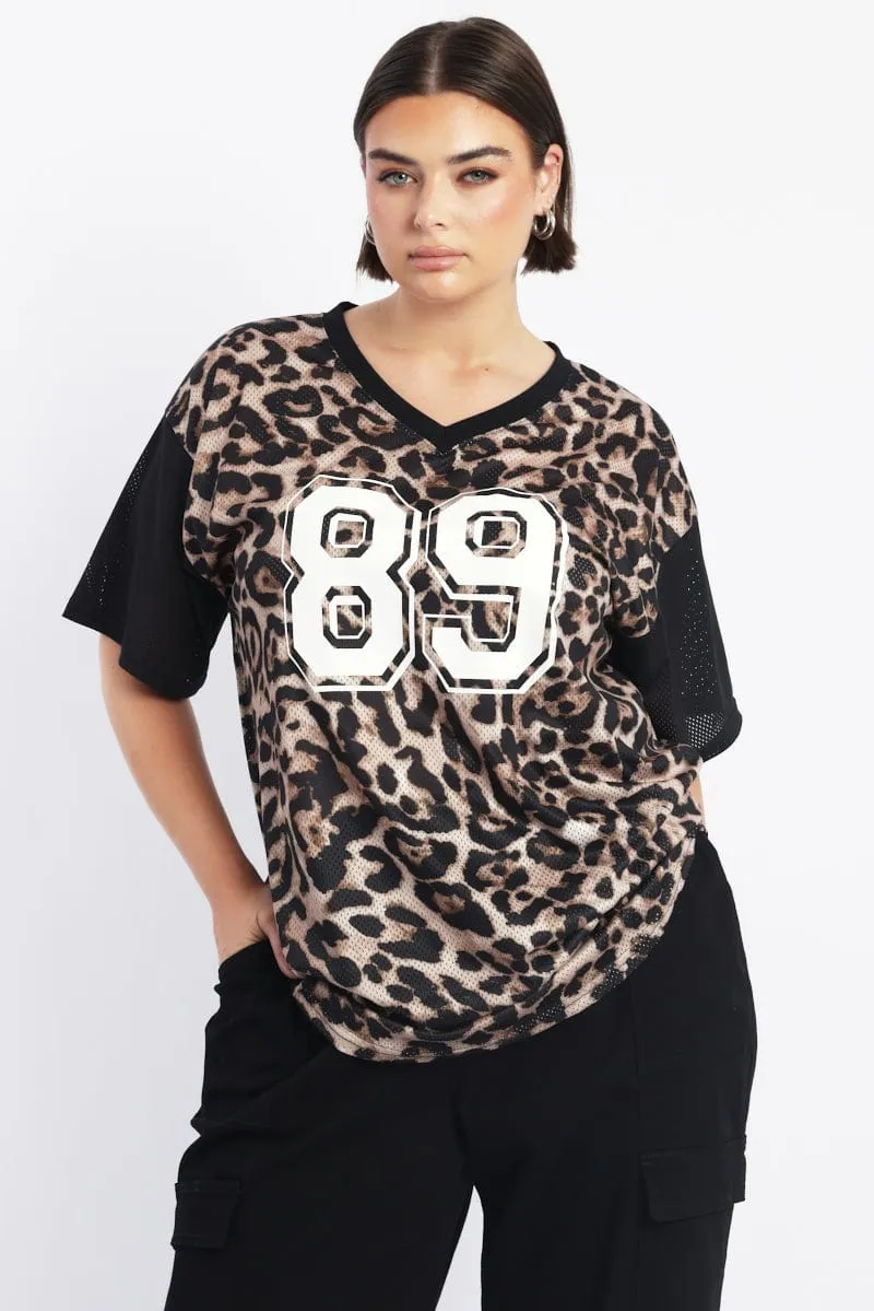 Sporty Comfort Wear Reversible Design Concept Black Animal Print Graphic Print Leopard Sport Top
