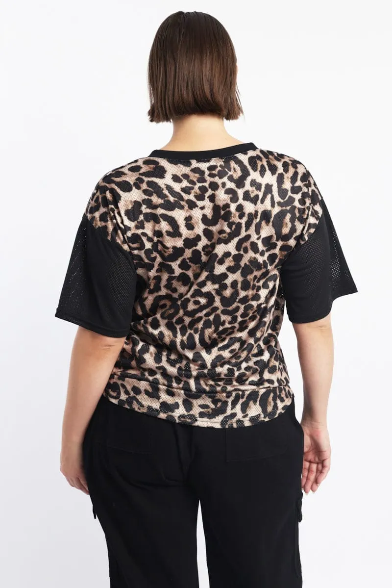 Smooth Jersey Texture NonIrritatingTags Black Animal Print Graphic Print Leopard Sport Top