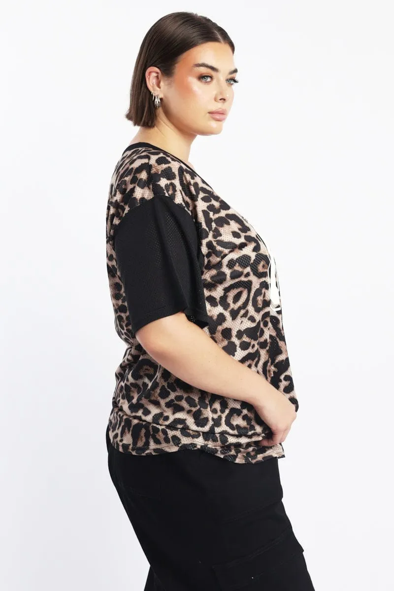 Soft And Comfortable Prom Black Animal Print Graphic Print Leopard Sport Top