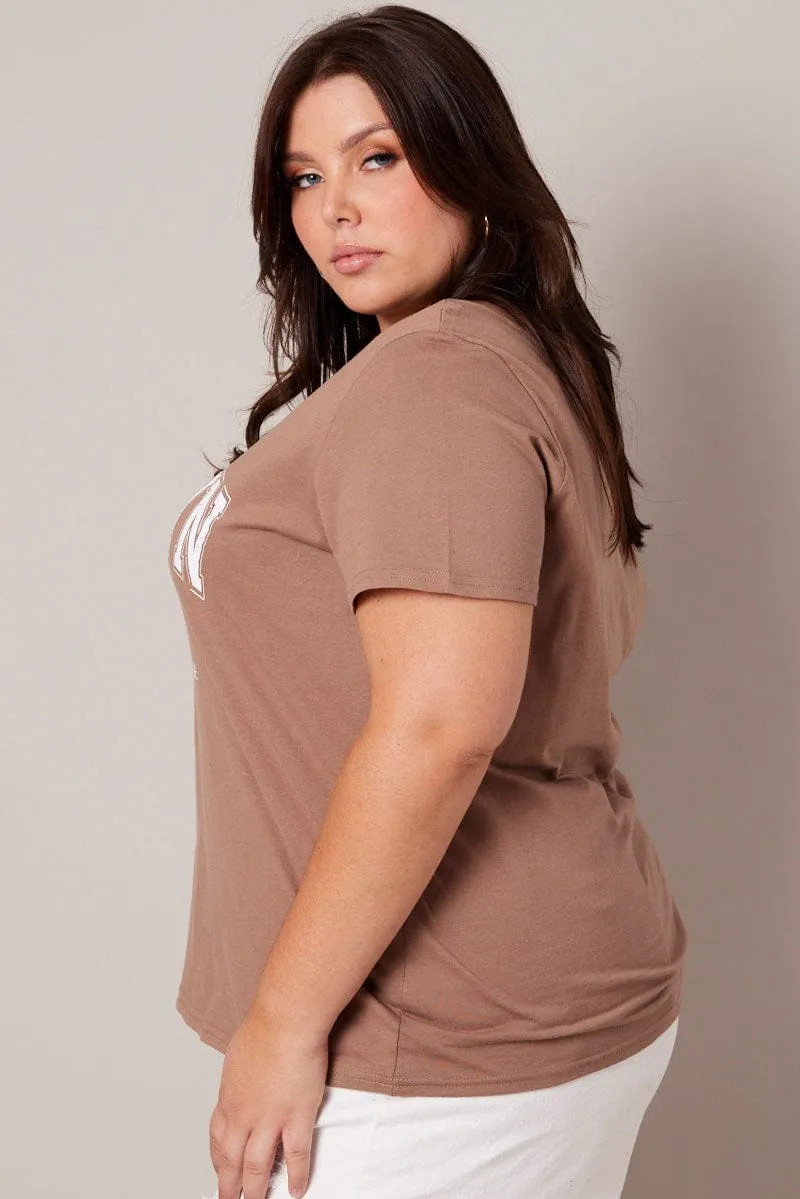 Brown Graphic T-shirt Short Sleeve Crew Neck Casual Choice Wear