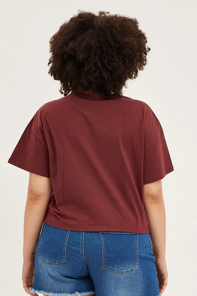 Red Short Sleeve Graphic Round Neck T-shirt Sports Outfit