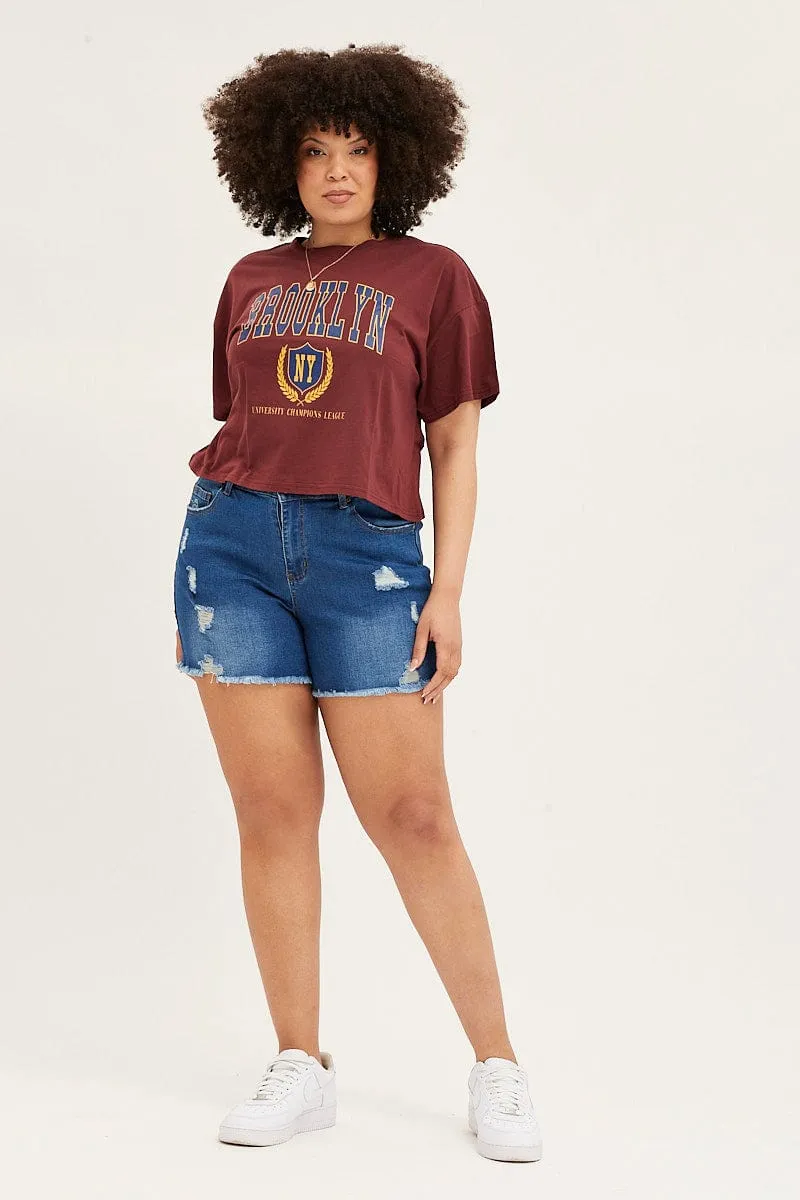Travel Style Trend Red Short Sleeve Graphic Round Neck T-shirt