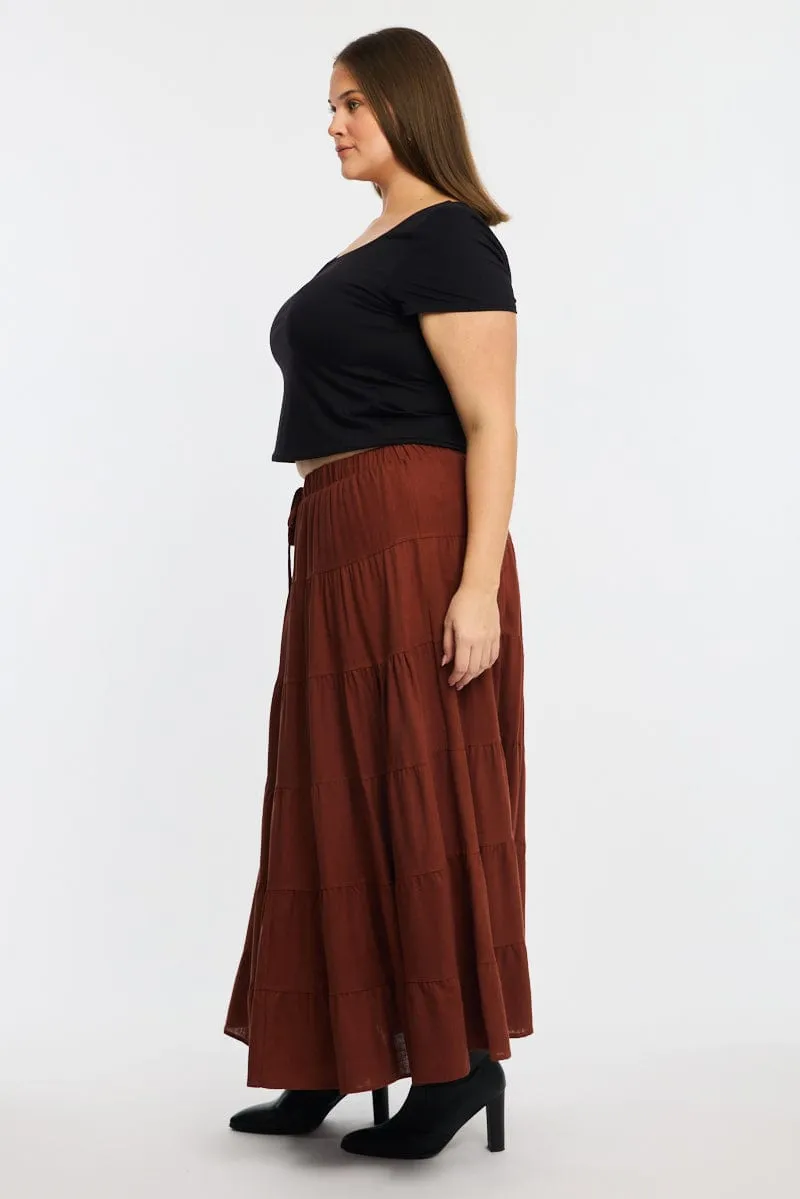 Brown Tiered Maxi Skirt gentle style Athleisure Inspired