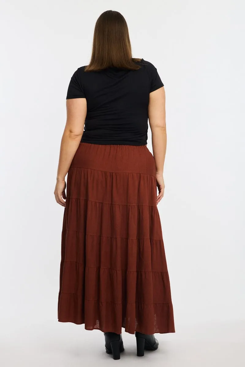 Fresh Fit Pleated design Brown Tiered Maxi Skirt