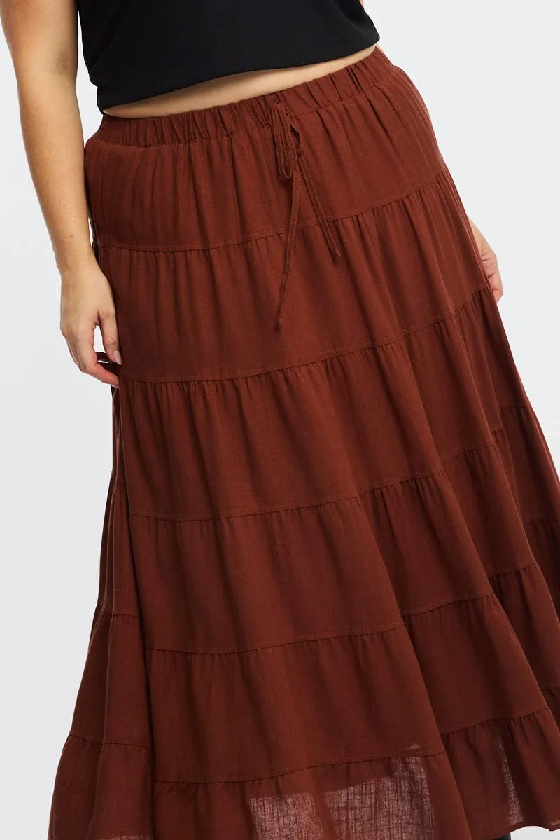 Brown Tiered Maxi Skirt Senior Style Chic Fit