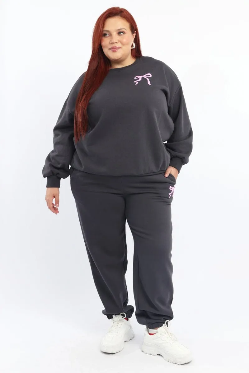 Grey Bow Print Track Pants Core Ease NonSlipInnerGrip
