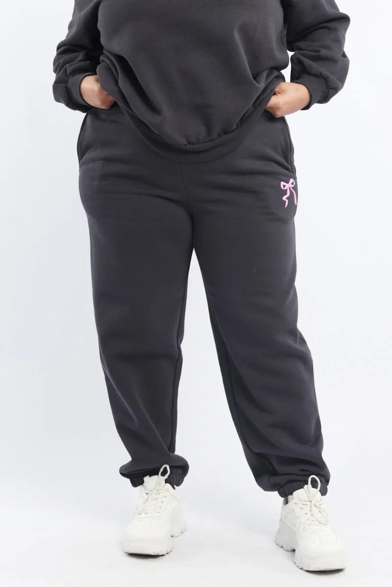 Grey Bow Print Track Pants LightweightInsulation