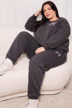 Grey Bow Print Track Pants Recycled fibers