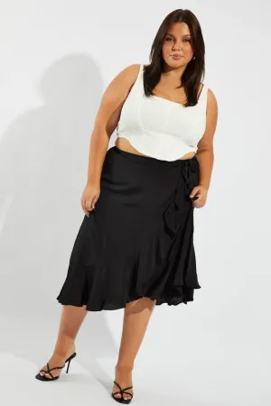 Statement Fashion Semi Sheer Black Wrap Frill Midi Skirt