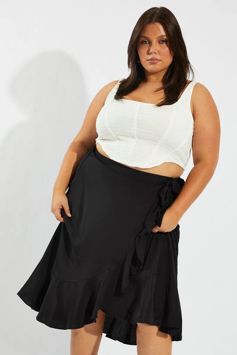 All Day Black Wrap Frill Midi Skirt