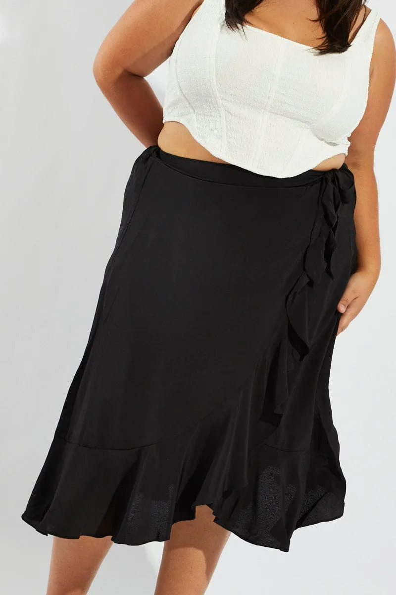 Comfort Mood Romantic Vibe Black Wrap Frill Midi Skirt