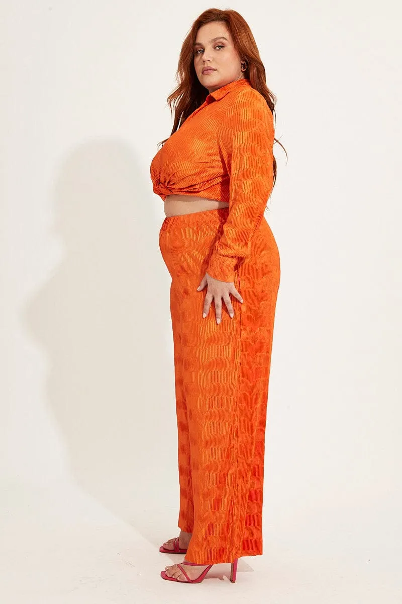 Modern Style Cozy Essentials Orange Plisse Pants Wide Leg High Rise