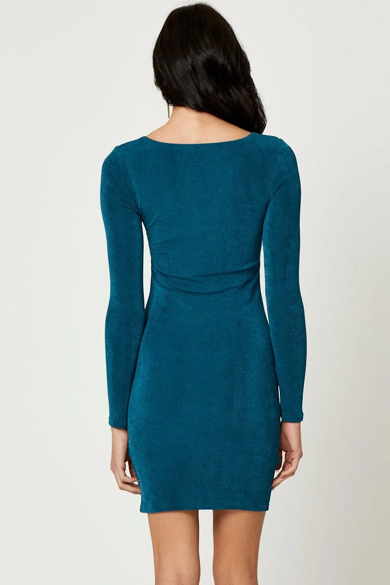 Soft Jersey HighVisibility Trim Blue Slinky Jersey Twist Front Dress