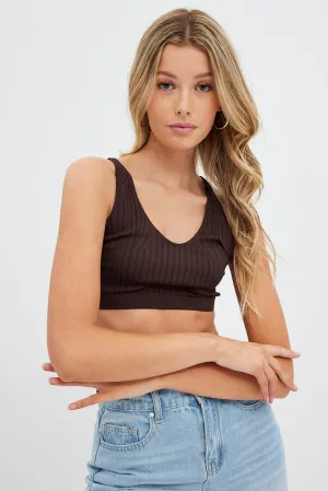 Brown Tank Top V Neck Seamless Tough Core