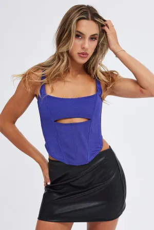 Blue Corset Tank Top Tie Lace Back WeightlessLayeringPiece