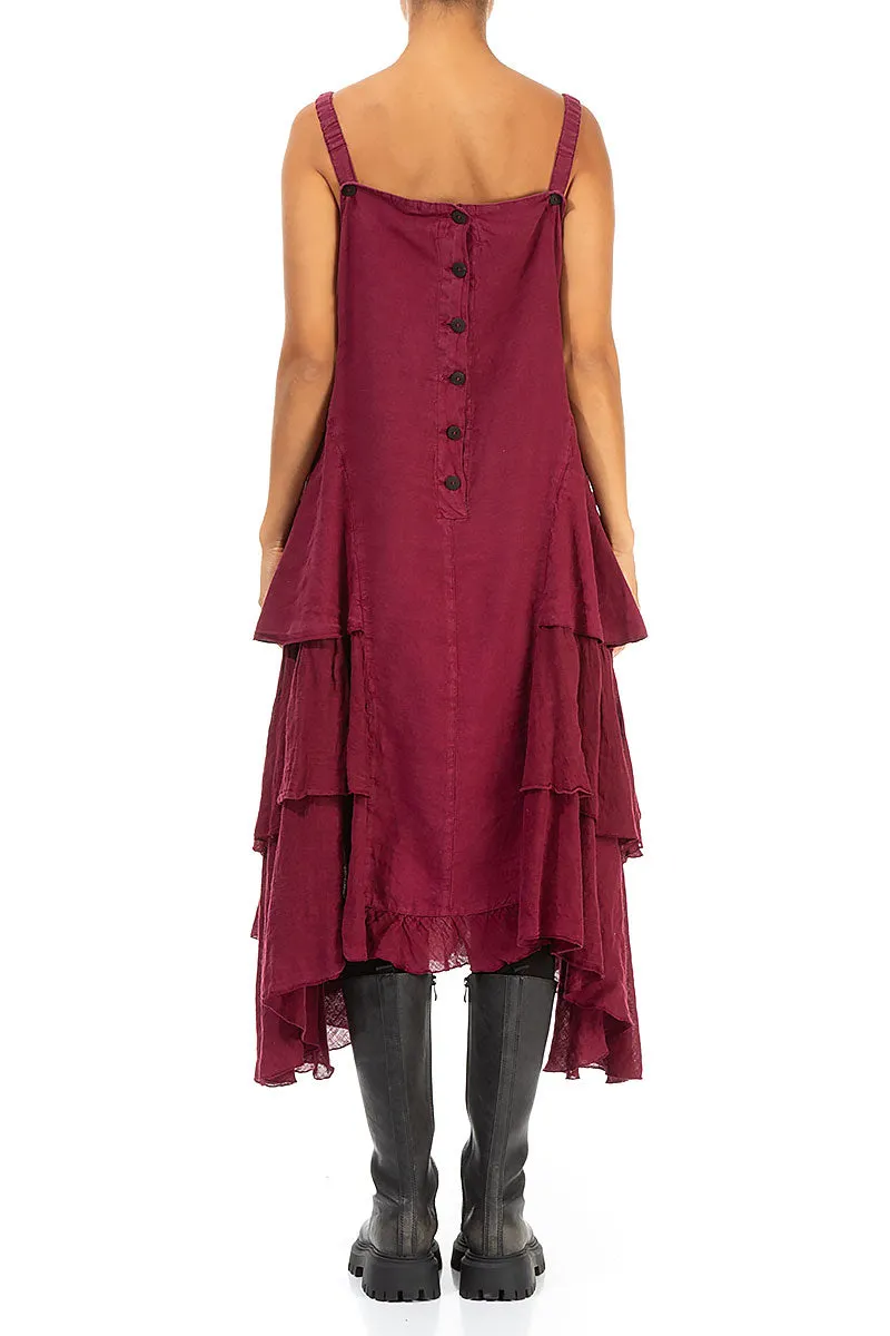 Buttoned Back Dark Red Linen Dress Business Outfit