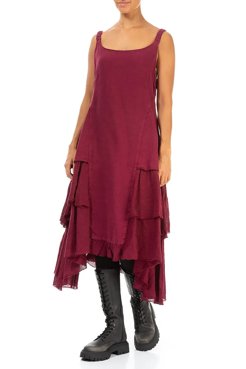 Buttoned Back Dark Red Linen Dress MicroPerforatedTexture LowMaintenance