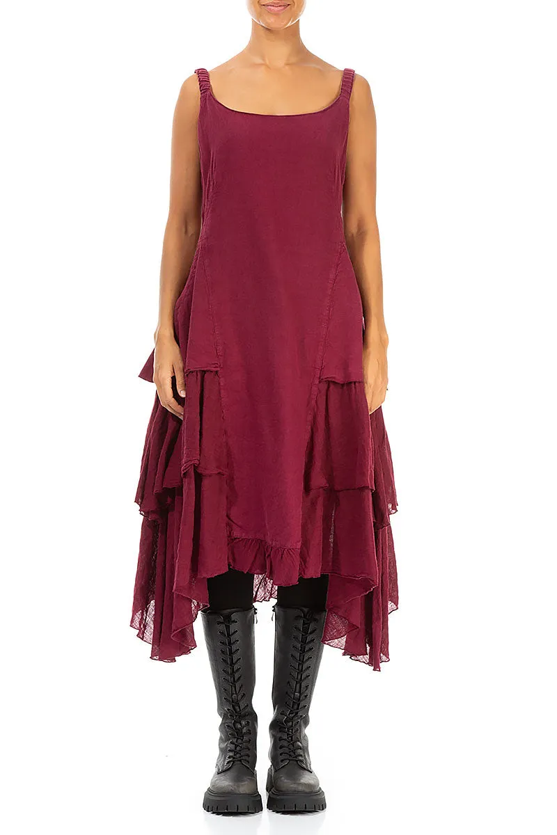 Buttoned Back Dark Red Linen Dress ZeroWasteProduction Sport Glow