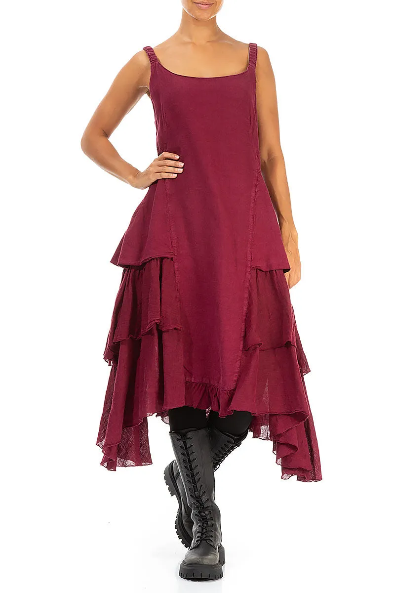 Campus Vibe Buttoned Back Dark Red Linen Dress