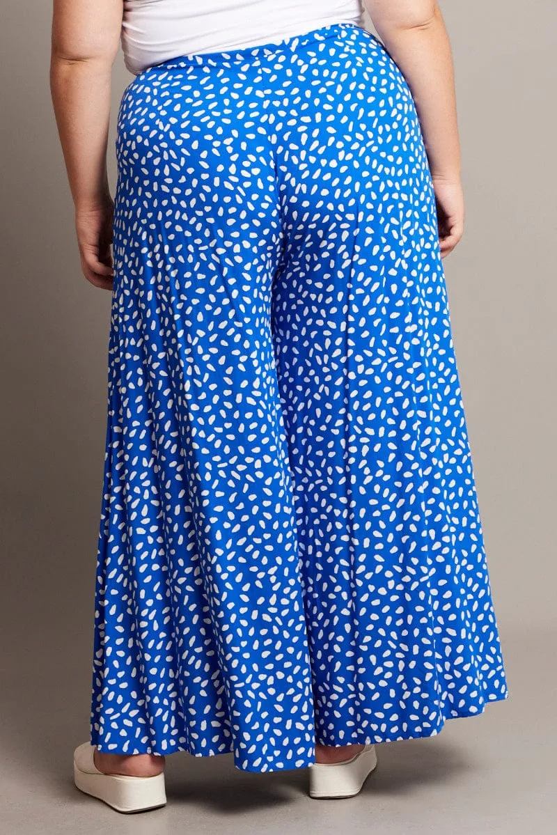 Sweat Resistant ExpandableSidePanels Blue Geo Flared Wide Leg Pants