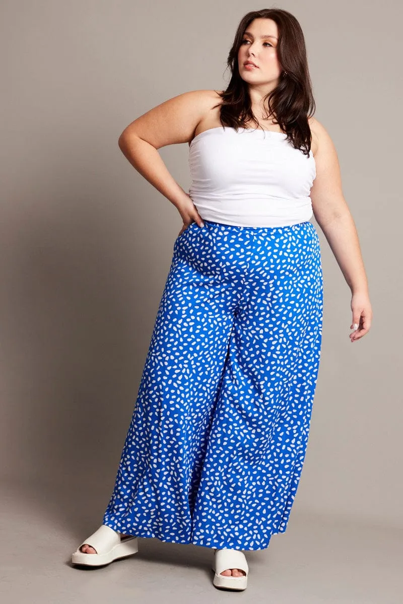 Blue Geo Flared Wide Leg Pants Performance Wear Dressy look