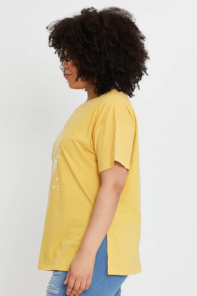 Perfect for Workouts Hypoallergenic fabric Yellow Graphic T-shirt Star Dust Short Sleeve Cotton