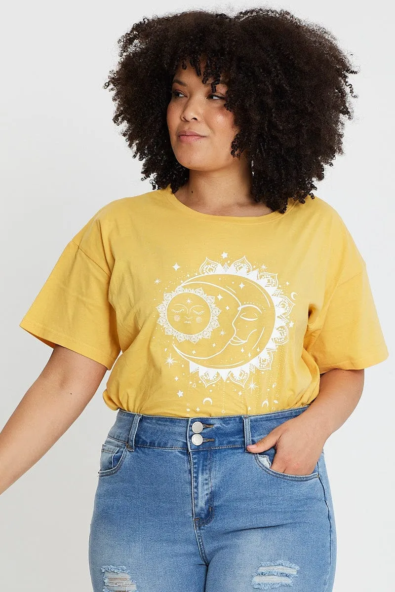 Yellow Graphic T-shirt Star Dust Short Sleeve Cotton teenagers'