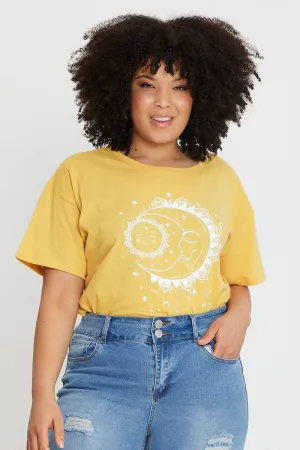 Yellow Graphic T-shirt Star Dust Short Sleeve Cotton Vintage authenticity