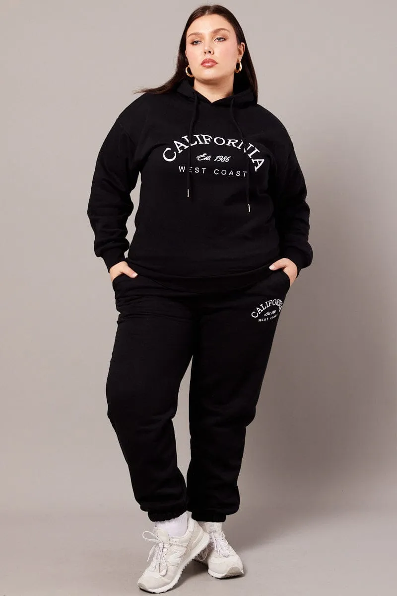 Black Hoodie Sweatshirt Long Sleeve Oversized Cozy Wear Embroidered Detail