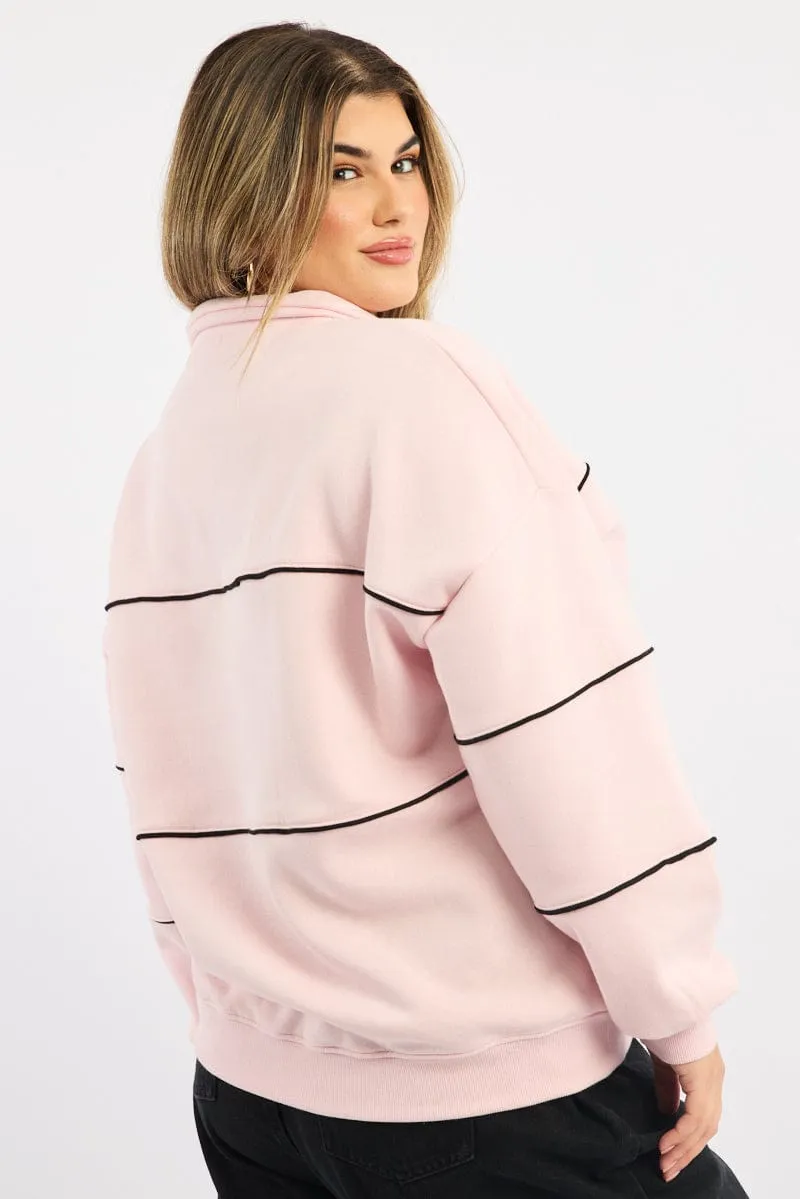 Pink Sweatshirt Long Sleeve Zip Up Cozy Layers Comfy Feel