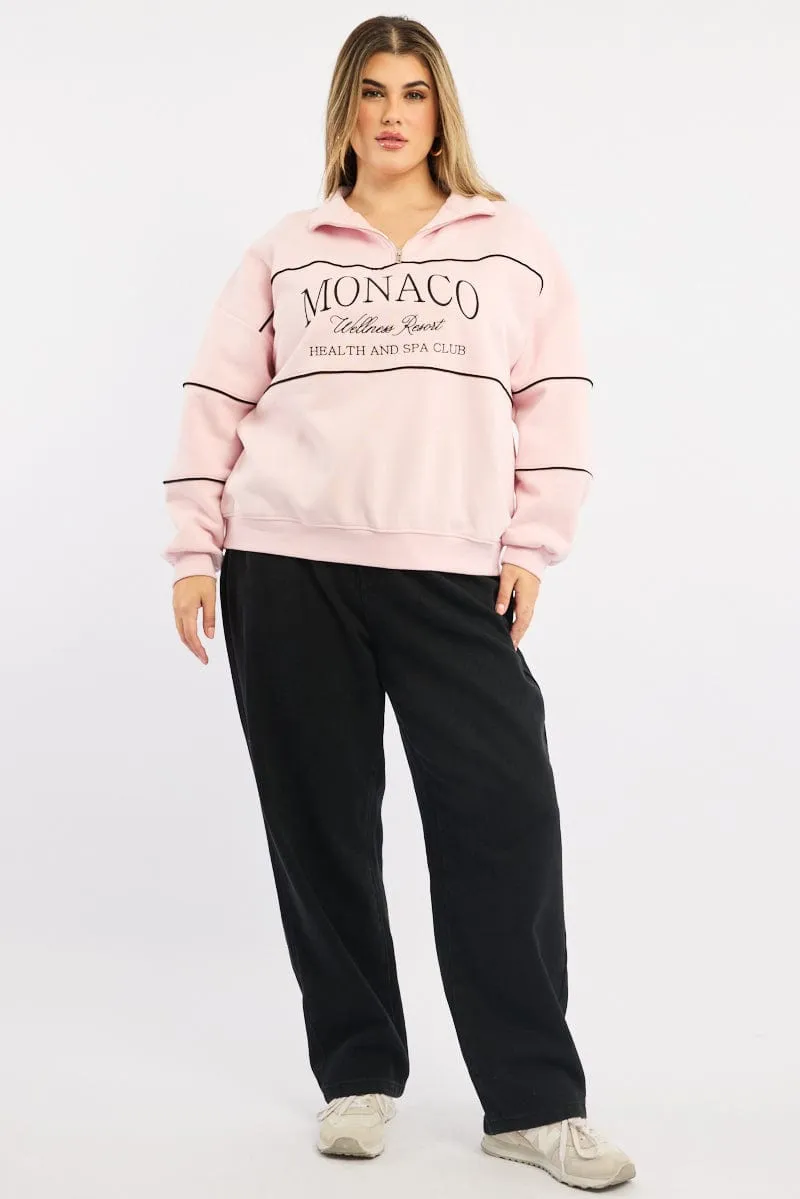 Pink Sweatshirt Long Sleeve Zip Up Versatile Design