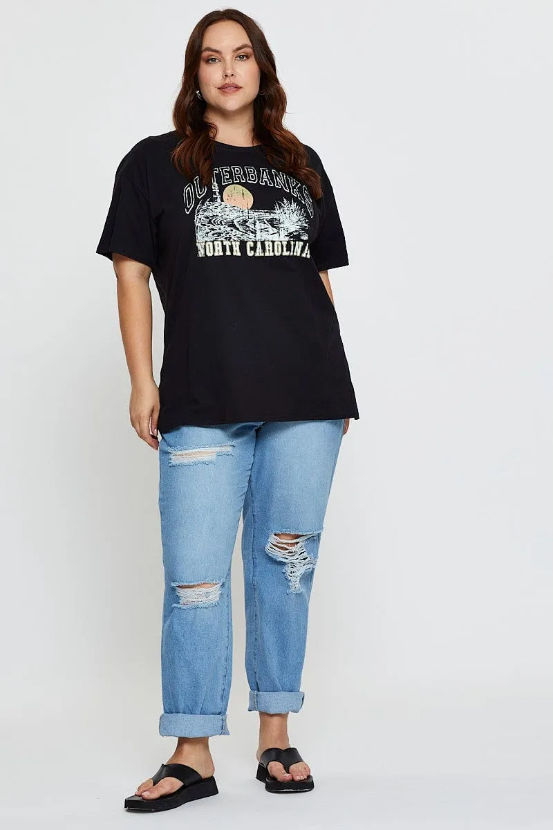 Black Graphic T-shirt North Carolina Short Sleeve Cotton Unisex Fit V neck