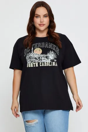 Casual Layer Black Graphic T-shirt North Carolina Short Sleeve Cotton