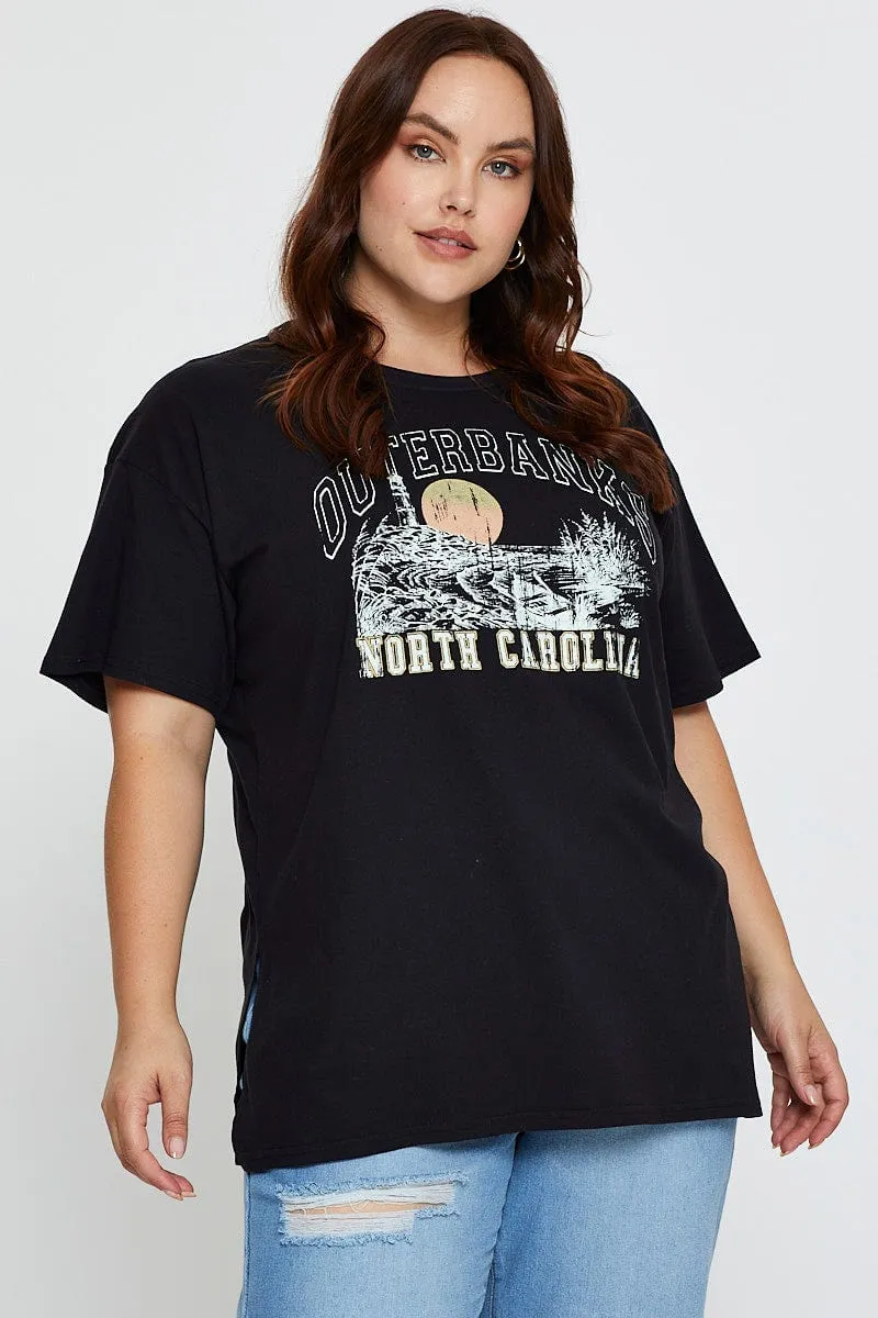 Weekend Wardrobe Summer Style Black Graphic T-shirt North Carolina Short Sleeve Cotton