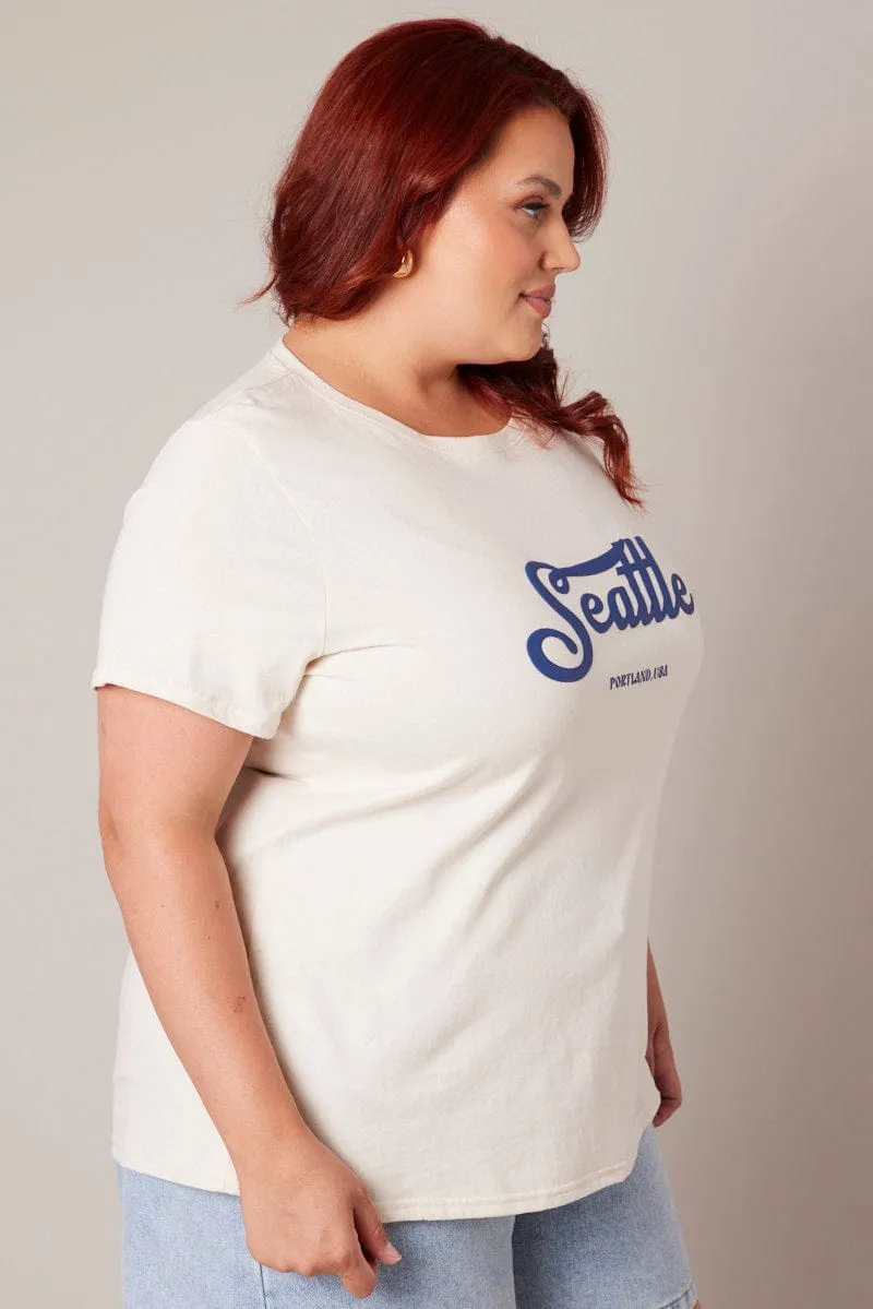 Beige Graphic T-shirt Short Sleeve Crew Neck Eco Friendly Dye Casual Style Wear